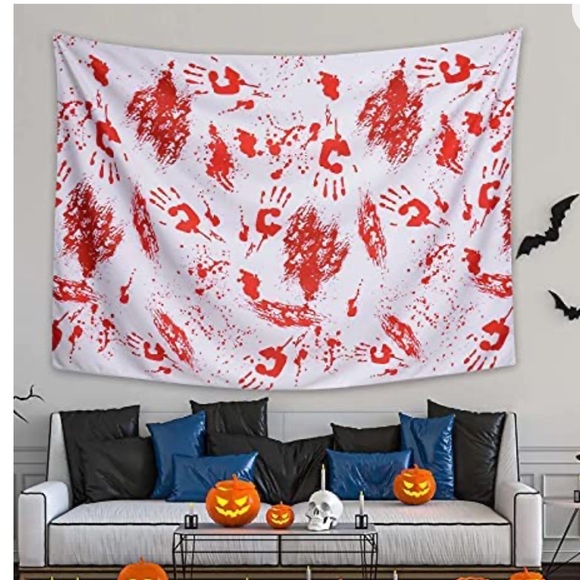 Romanstile Halloween Fabric Waterproof Bloody Handprint Rectangle Tablecloth - Picture 8 of 9